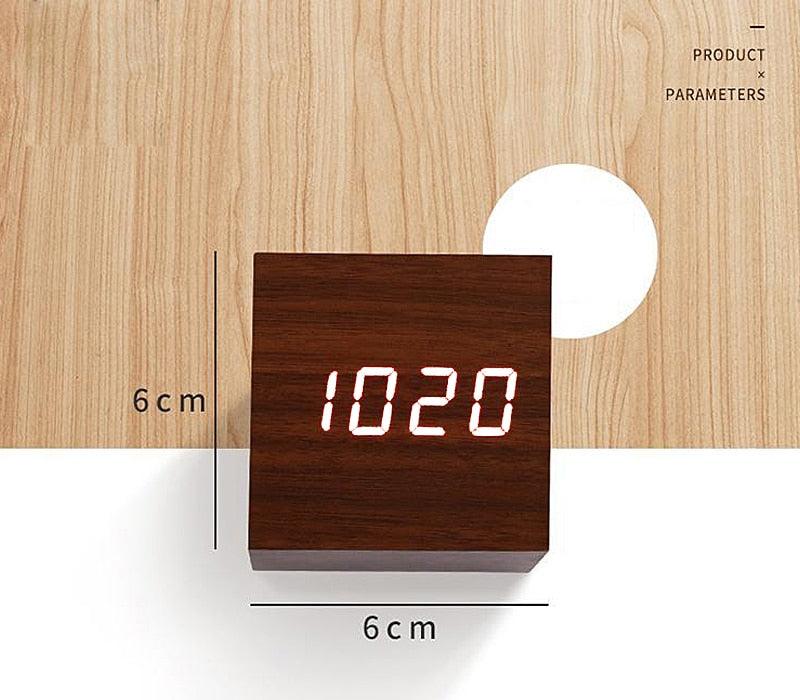Wooden LED Alarm/Desk/Table Clock with Date, Temperature & Sound/Brightness Control