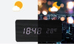 Wooden LED Alarm/Desk/Table Clock with Date, Temperature & Sound/Brightness Control