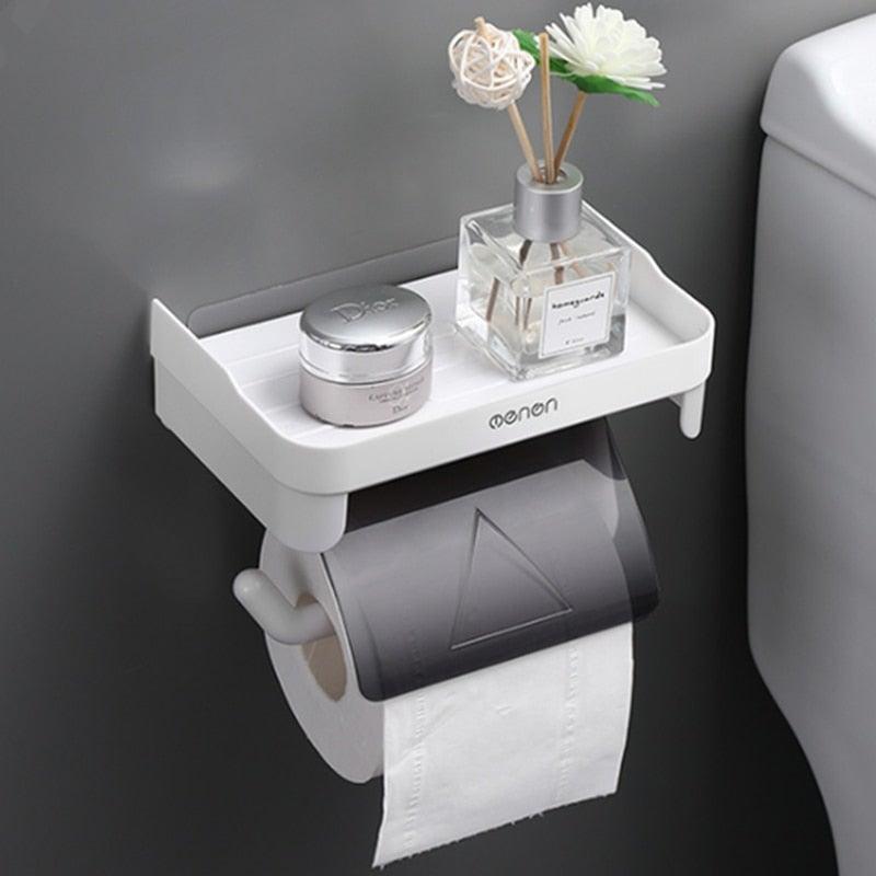 Creative Toilet Paper Roll Holder Shelf for Phone to Toilet Multi-function 3 Colors Phone Holder Stand Bathroom Accessories Self Adhesive No Drilling White Stick On Toilet Paper Holder With Storage Shelf For Bathroom