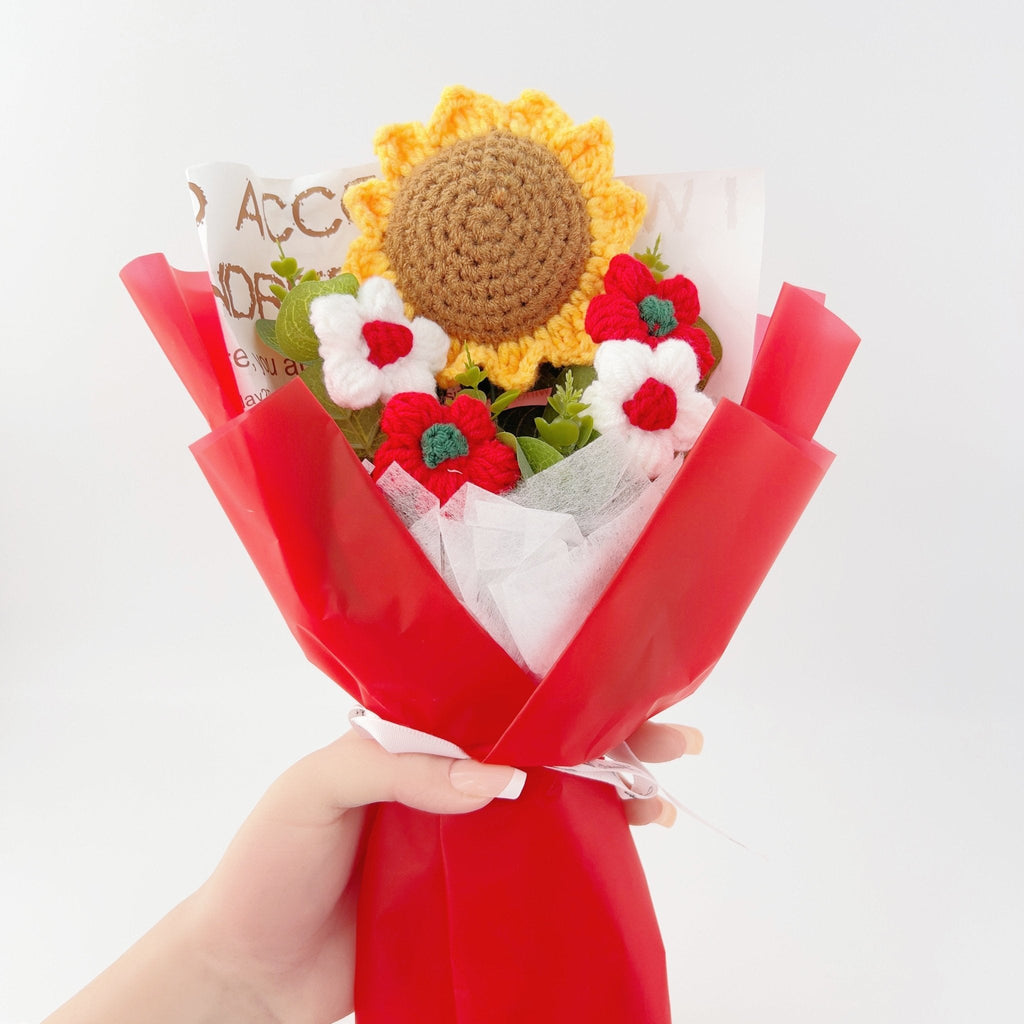 Sunflower Crochet Flower Bouquet Warm Decorative Gift for Any Occasion