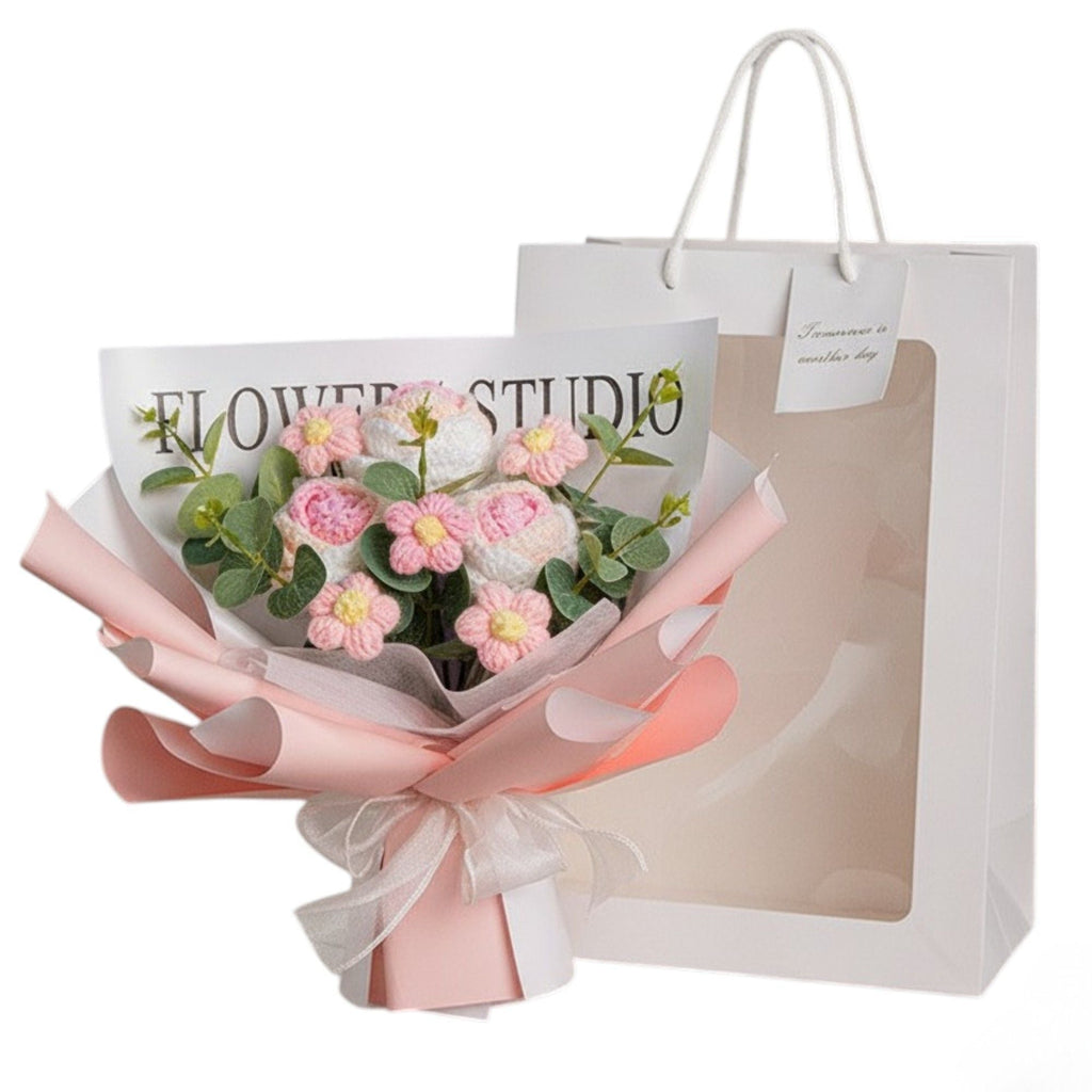 LUXE Crochet Rose Bouquet with Luxury Gift Box and Fairy Lights