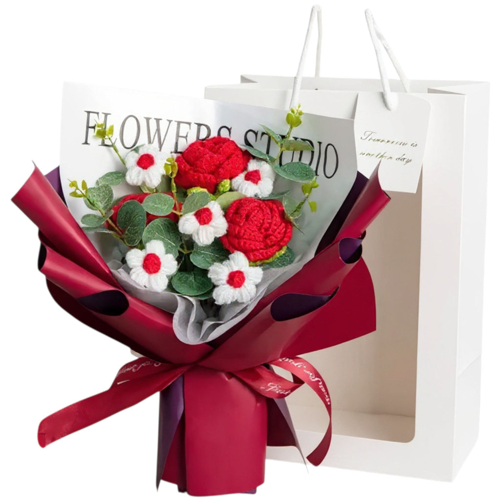 LUXE Crochet Rose Bouquet with Luxury Gift Box and Fairy Lights
