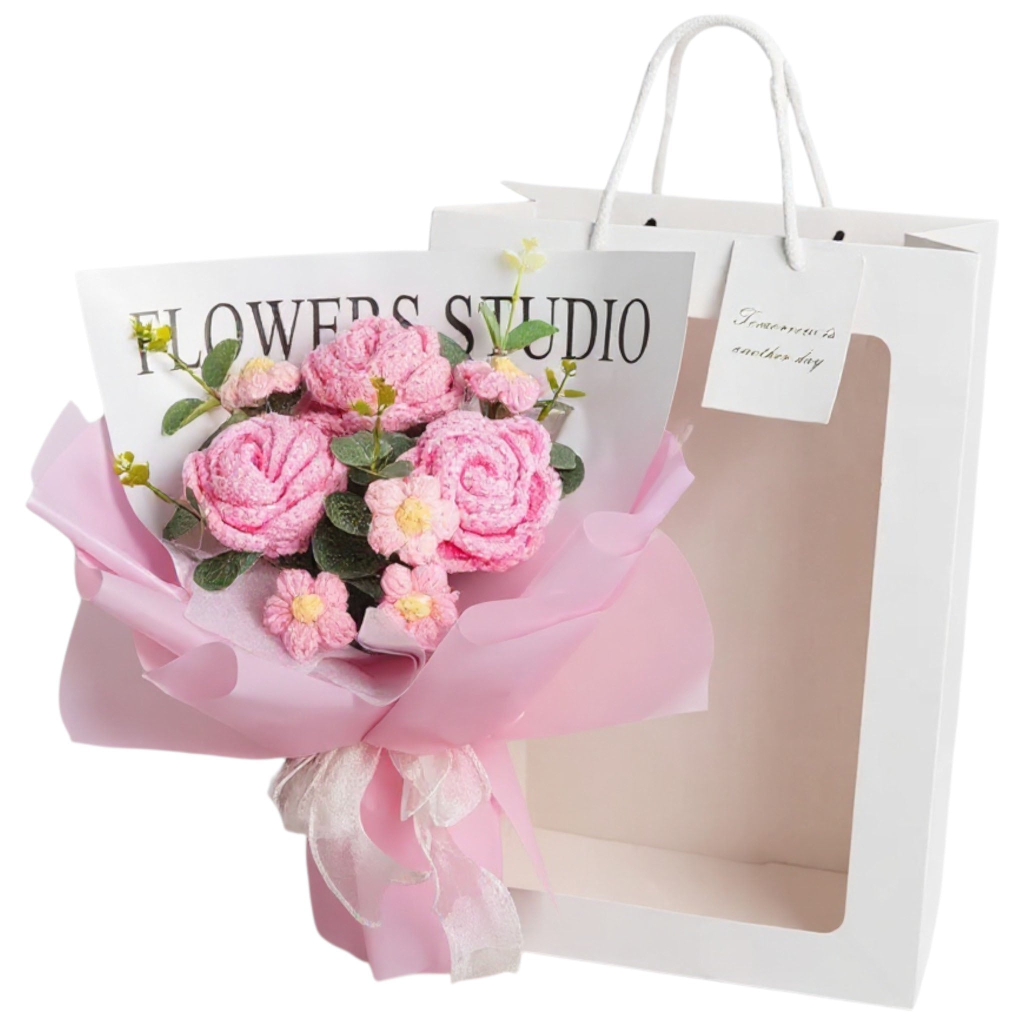 LUXE Crochet Rose Bouquet with Luxury Gift Box and Fairy Lights