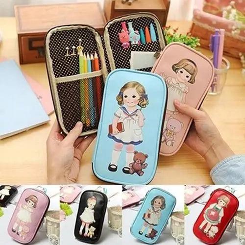 Cute Doll Pattern Pencil Case, Travel Pouch