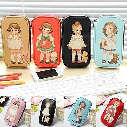 Cute Doll Pattern Pencil Case, Travel Pouch