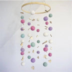 Cute Wool Ball Wind Chimes Newborn Baby Bed Bell Dream Catcher String Pendant Kids Room Decoration Wooden Wind Chime Bed Bell Nursery Crib Bed Bell Baby Bedroom Ceiling Wooden Beads Wind Chime Wall Hanging Ornament