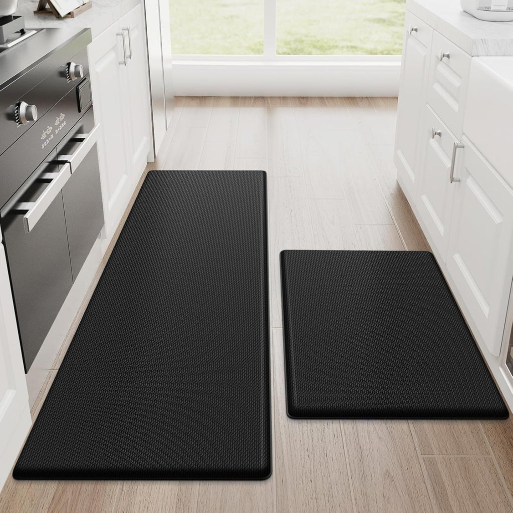 Kitchen Mats, 2PCS Kitchen Rugs, Cushioned anti Fatigue Kitchen Mats for Floor, Non-Slip Standing Desk Mat, Waterproof Kitchen Rug Set for Kitchen,20" X 32"+20" X 94.5"-Full 1Inch Thick,Black
