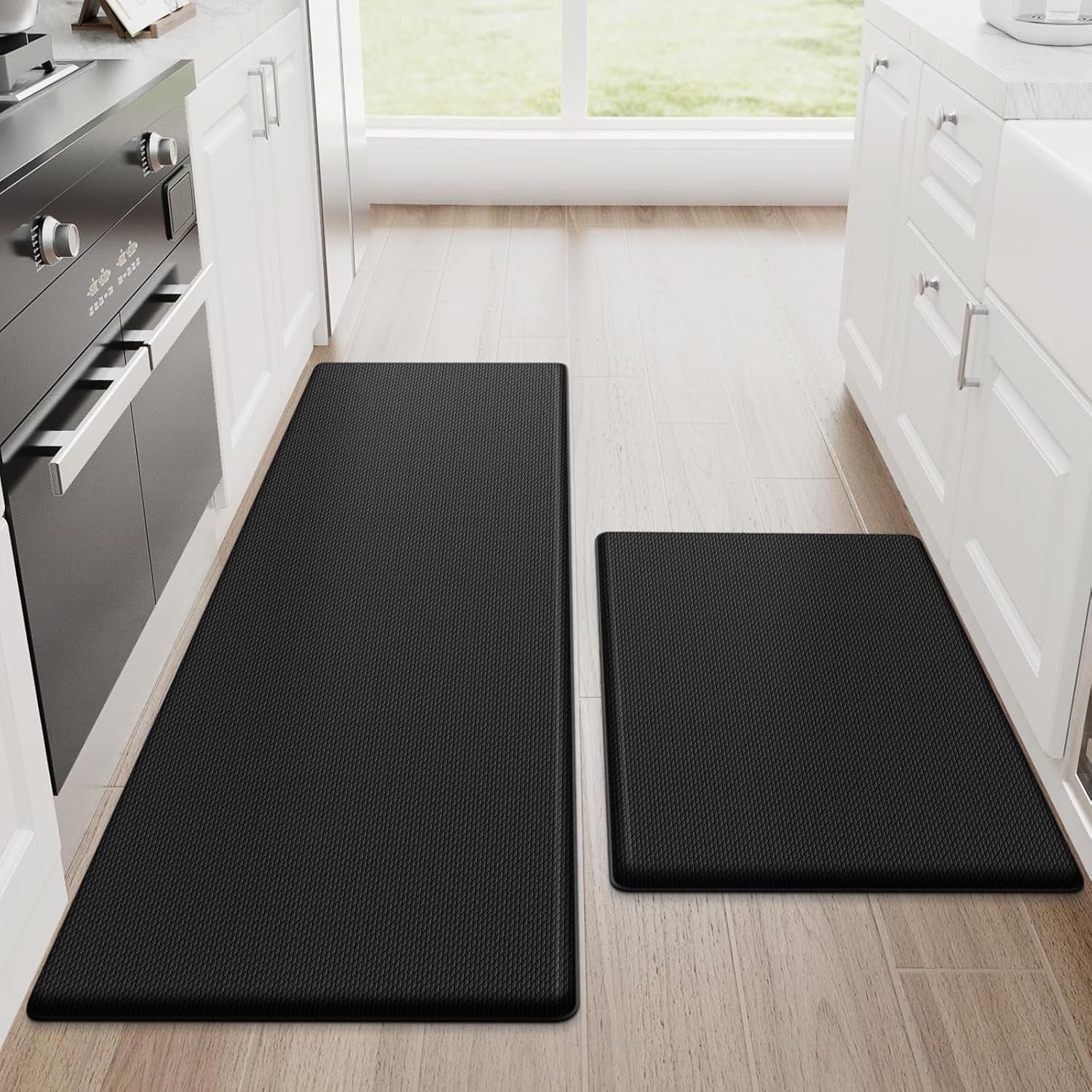 Kitchen Mats, 2PCS Kitchen Rugs, Cushioned anti Fatigue Kitchen Mats for Floor, Non-Slip Standing Desk Mat, Waterproof Kitchen Rug Set for Kitchen,20" X 32"+20" X 94.5"-Full 1Inch Thick,Black