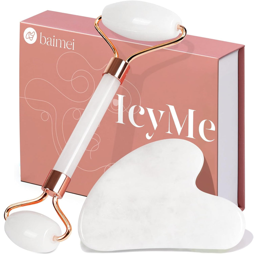 BAIMEI Icyme Gua Sha & Jade Roller Facial Tool Set for Puffiness and Redness Reducing