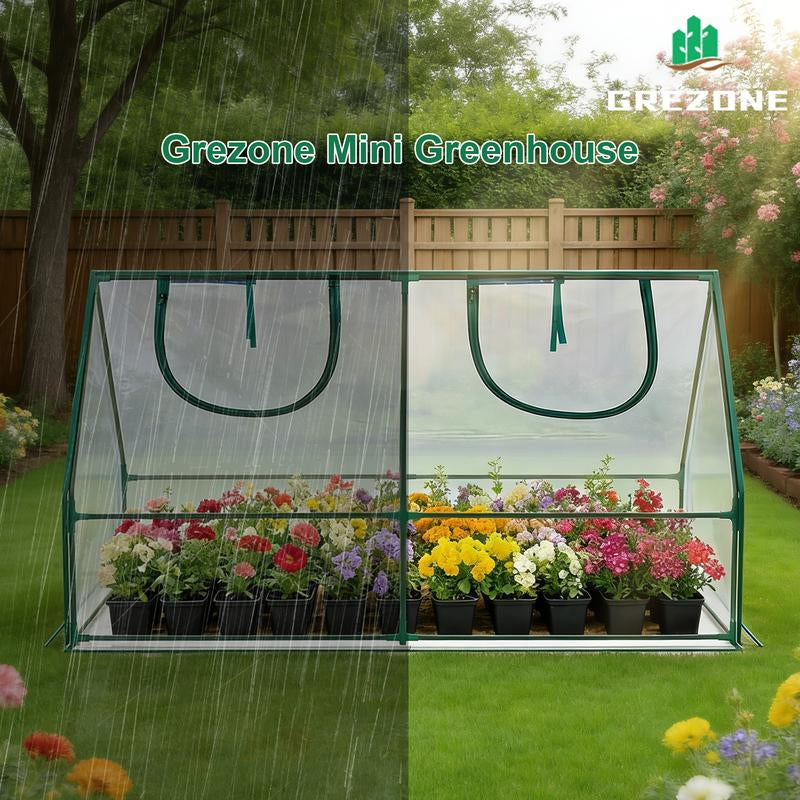 Grezone Portable Mini Cloche Greenhouse Elevated Bottom Reinforced High Light Transmission Waterproof UV Resistant Hot House for Indoor Outdoor