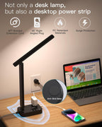 Addtam LED Touch Desk Lamp, Power Strip with 3 Outlets 4 USB Charging Ports(2 USBC)
