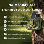 Bird Feeder Camera Solar WiFi 4MP 2.5K AI Motion Detection No Fee