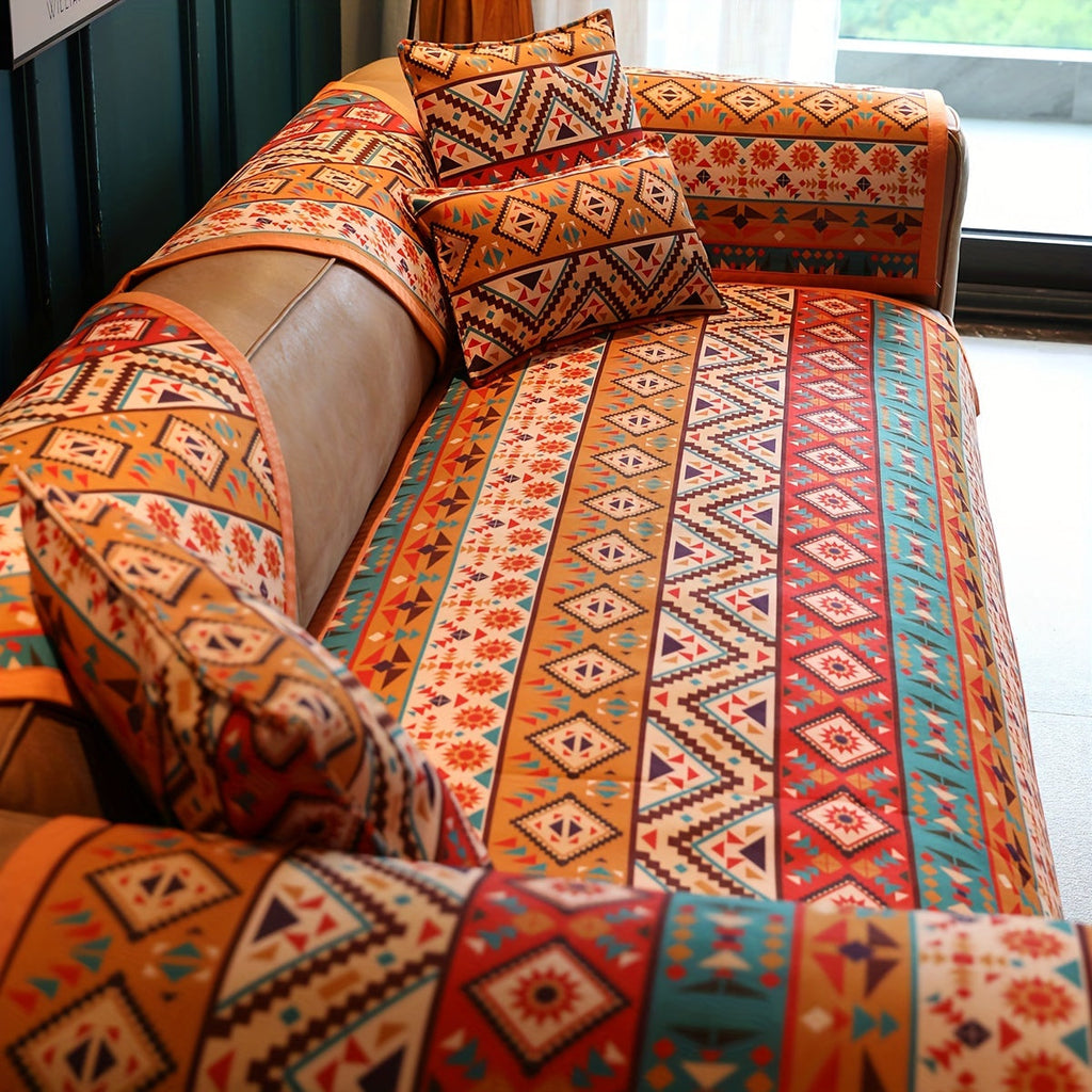 Bohemian Fall Colors Linen Sofa Cover Pet-Friendly Washable