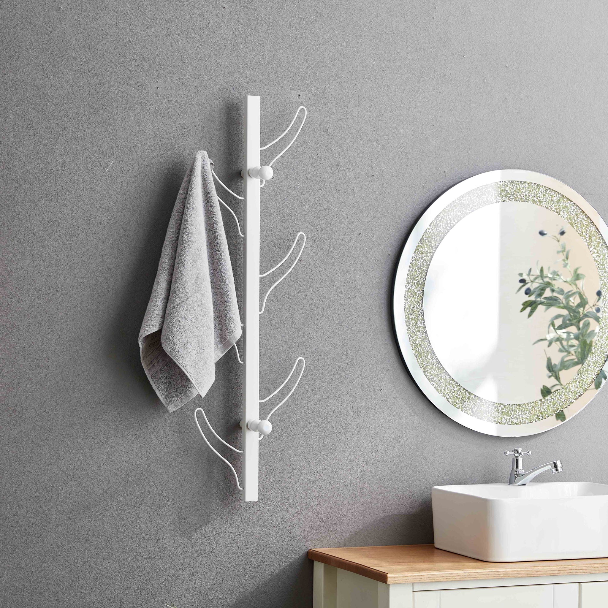 Vertical Eight Hook Coat Rack Towel Rack Wall Mount Various Colors