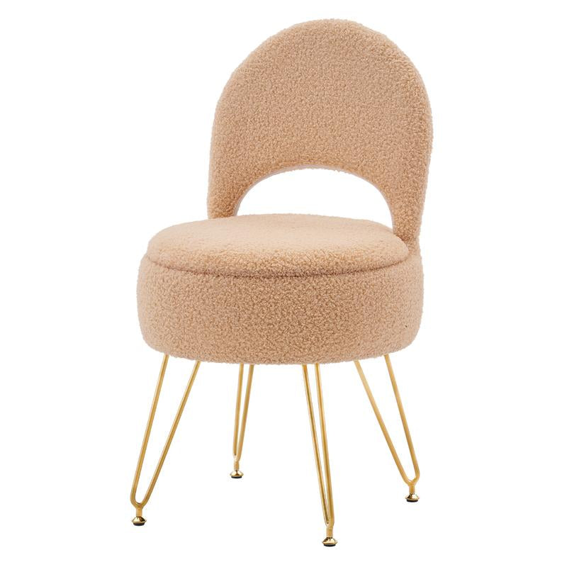 Teddy Velvet, Storage Vanity Stool Chair with Folding Back, Make-Up, Office, Bedroom