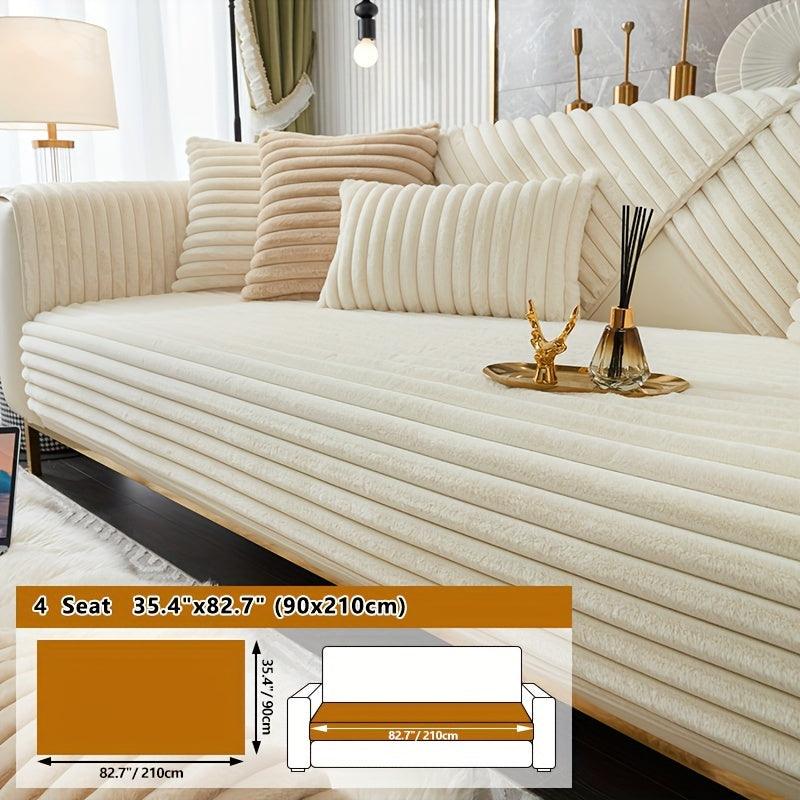 Luxurious Rabbit Fur Sofa Slipcover | Non-Slip Light Grey for Pet/Kid Protection