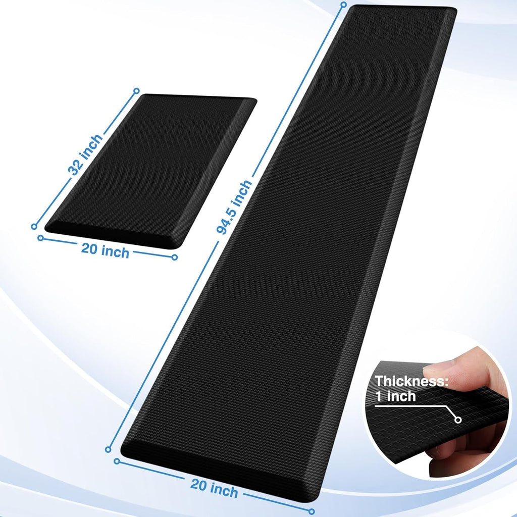Kitchen Mats, 2PCS Kitchen Rugs, Cushioned anti Fatigue Kitchen Mats for Floor, Non-Slip Standing Desk Mat, Waterproof Kitchen Rug Set for Kitchen,20" X 32"+20" X 94.5"-Full 1Inch Thick,Black