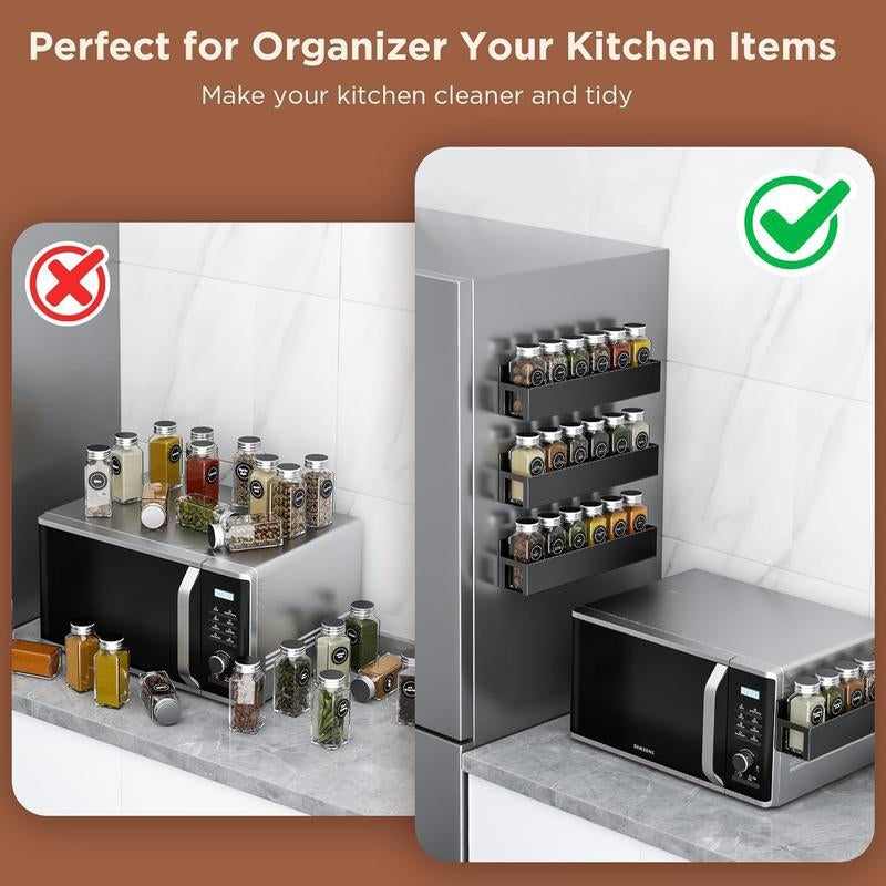 4-Pack Magnetic Spice Rack with Hooks & Paper Towel Holder | Organizer for Refrigerator, Microwave & Kitchen Gadgets | Home Organization & Christmas Decoration Gift