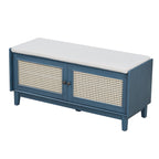 Boho Rattan Entryway Bench with Storage, Cushioned Shoe Bench with Double