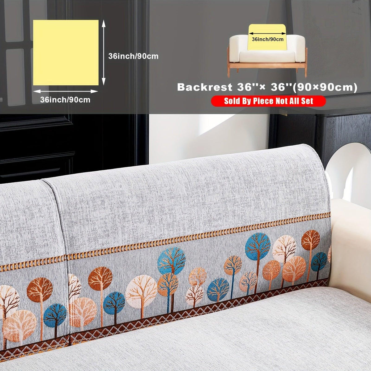Autumn Trees Boho Chenille Sofa Cover Pet/Kid friendly