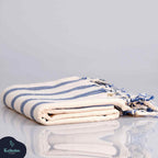 Dark Blue Striped Handwoven Turkish Towel, Wrap, Throw