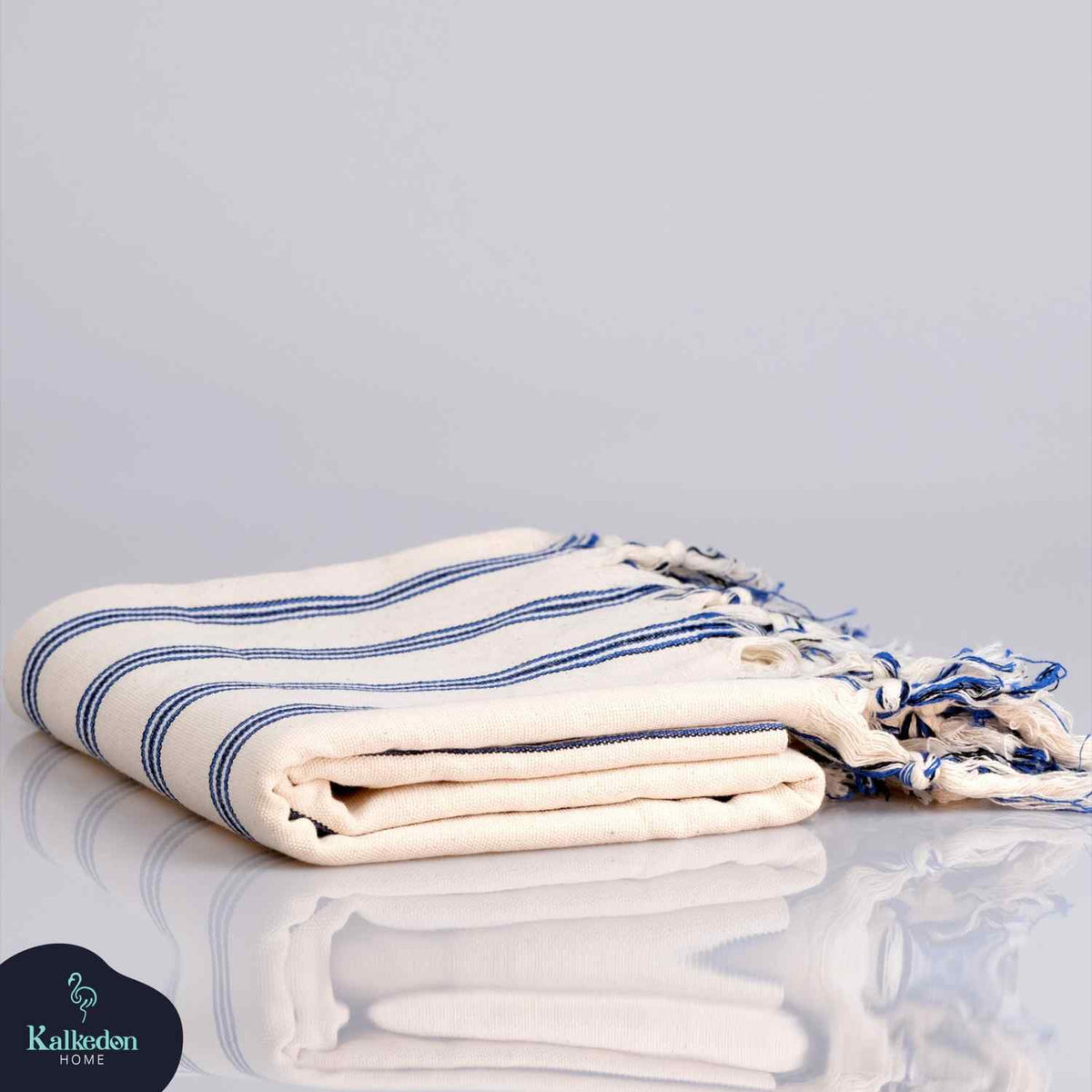 Dark Blue Striped Handwoven Turkish Towel, Wrap, Throw
