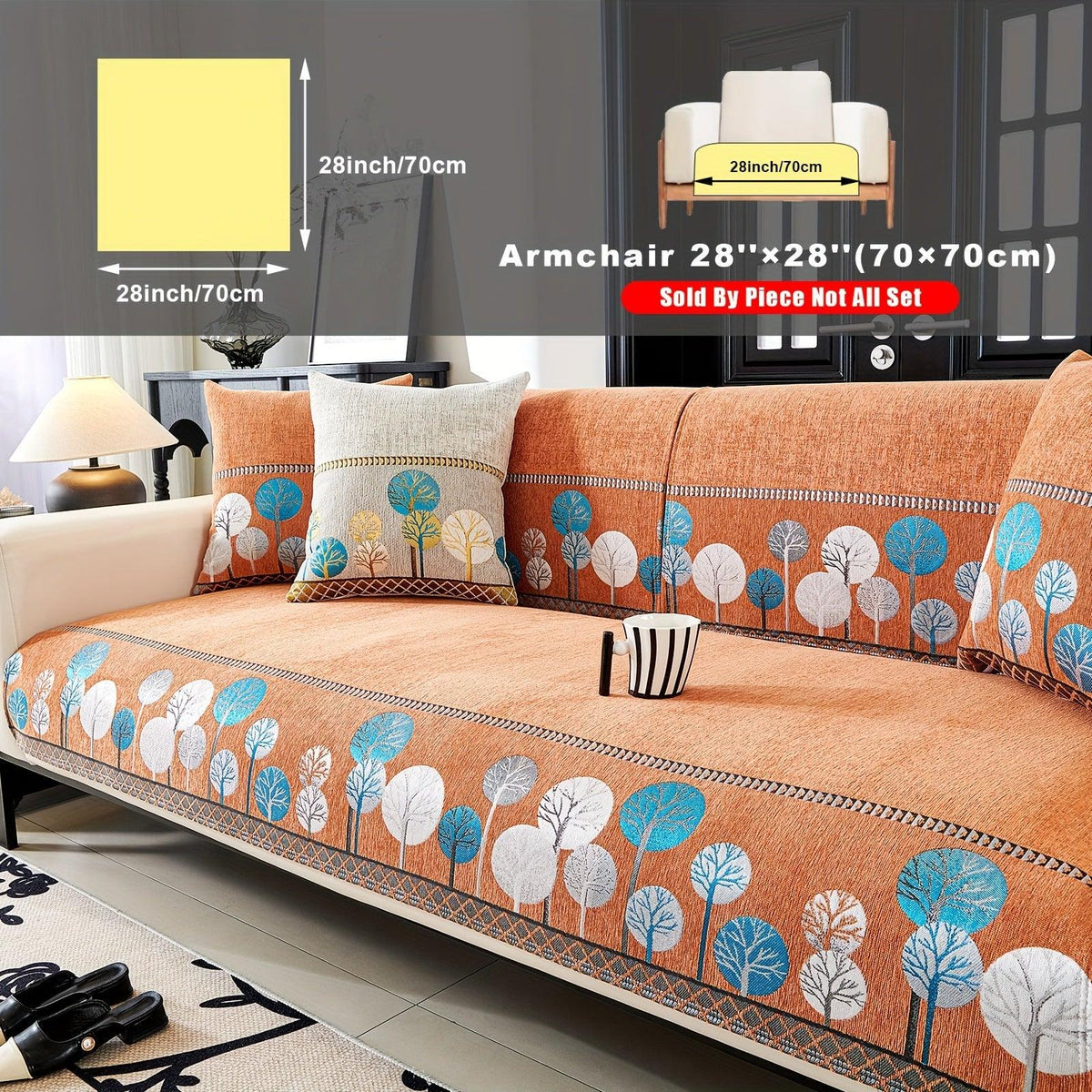 Autumn Trees Boho Chenille Sofa Cover Pet/Kid friendly