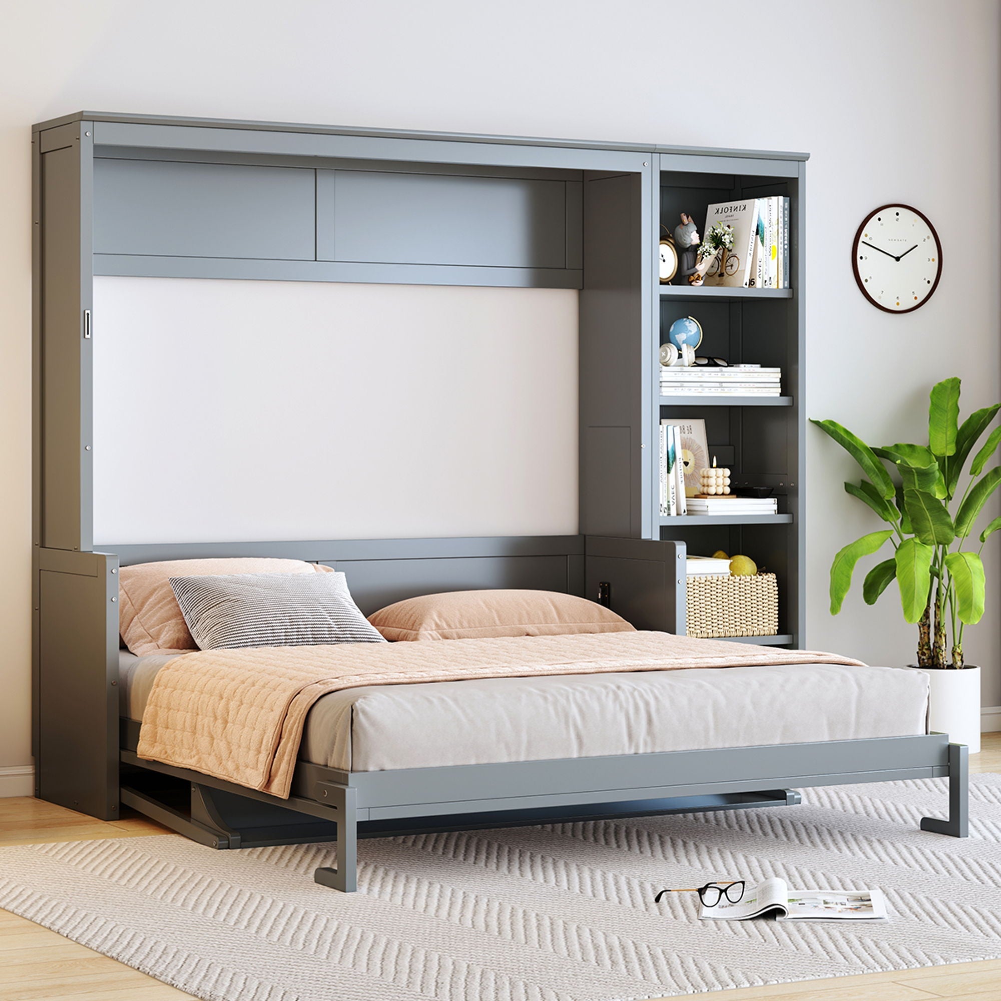 Sturdy Murphy Bed With Desk And Bookshelf