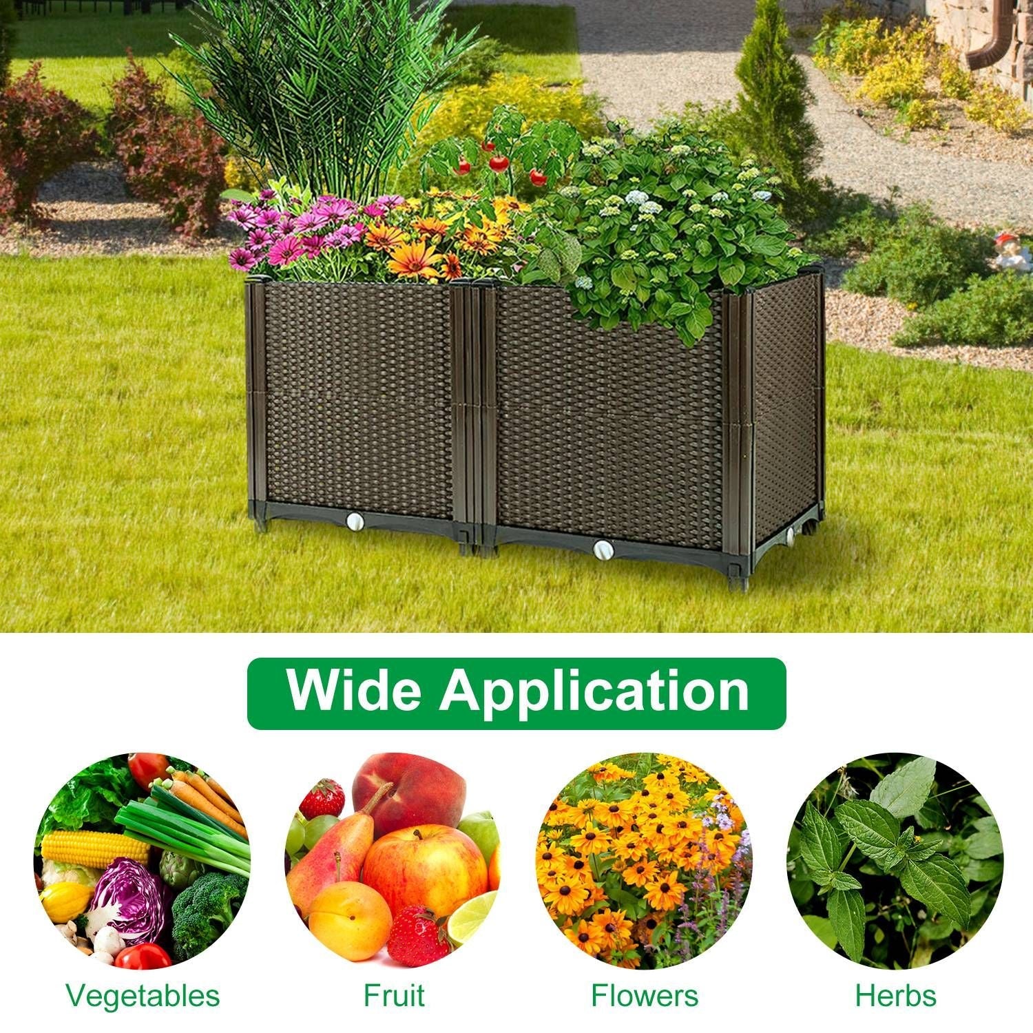 Raised Garden Bed with Self-watering System Rectangle Garden Planter for Garden Patio Balcony Elevated Planter Box for Flowers Vegetables Herbs
