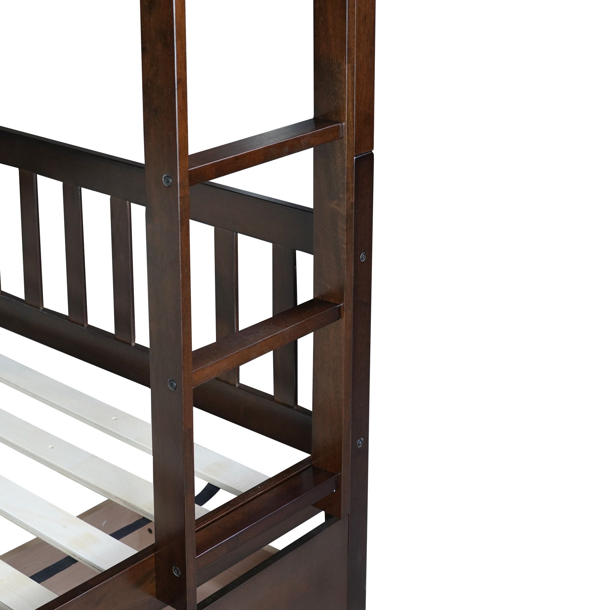 Twin Over Twin Rubber Wood Bunk Bed with 2 Drawers, Convertible into 2 Twin Beds, Twin Size Bunk Bed with Ladder and Safety Guardrails