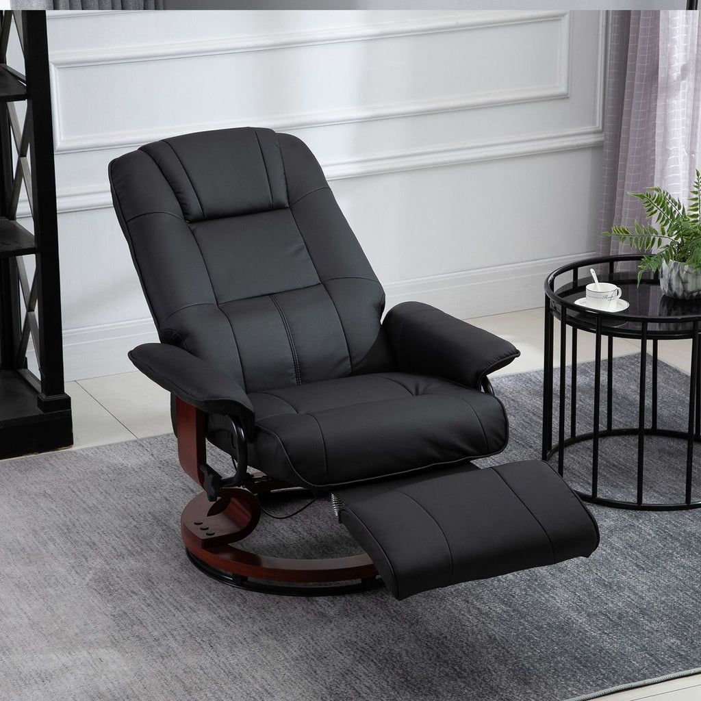 Living Room Relaxation: Black Faux Leather Swivel Recliner with Adjustable Footrest