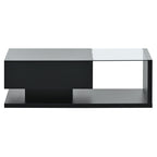 [VIDEO provided] ON-TREND Modern Coffee Table with Tempered Glass, Wooden Cocktail Table with High-gloss UV Surface, Modernist 2-Tier Rectangle Center Table for Living Room, Black
