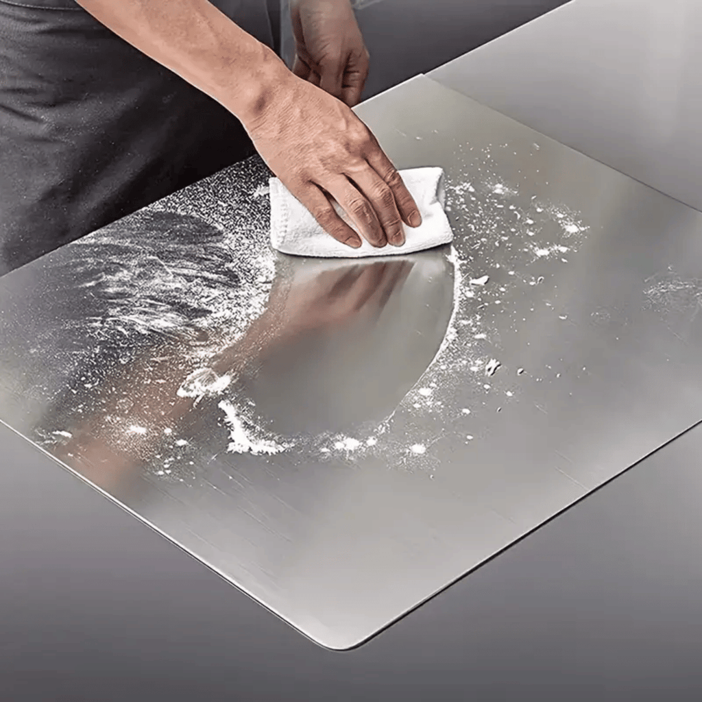 Stainless Steel Cutting Board with Lip for Kitchen Chopping Boards for Countertop Large Metal Cutting Board over Sink Suitable for Meat Fruits Vegetables Bread Noodle and Pizza Bamboo Knives