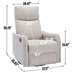 Heat Massage Manual Recliner Chair with Rocker and Swivel in Fabric for Living Room, Beige