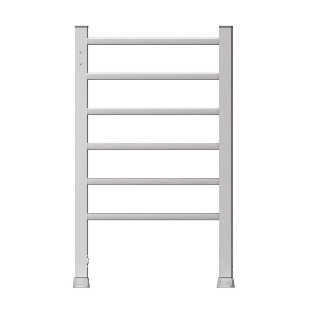 Electric Heated Towel Rack for Bathroom, Silver Color Wall Mounted OR Freestanding Towel Warmer, 6 Stainless Steel Bars Drying Rack
