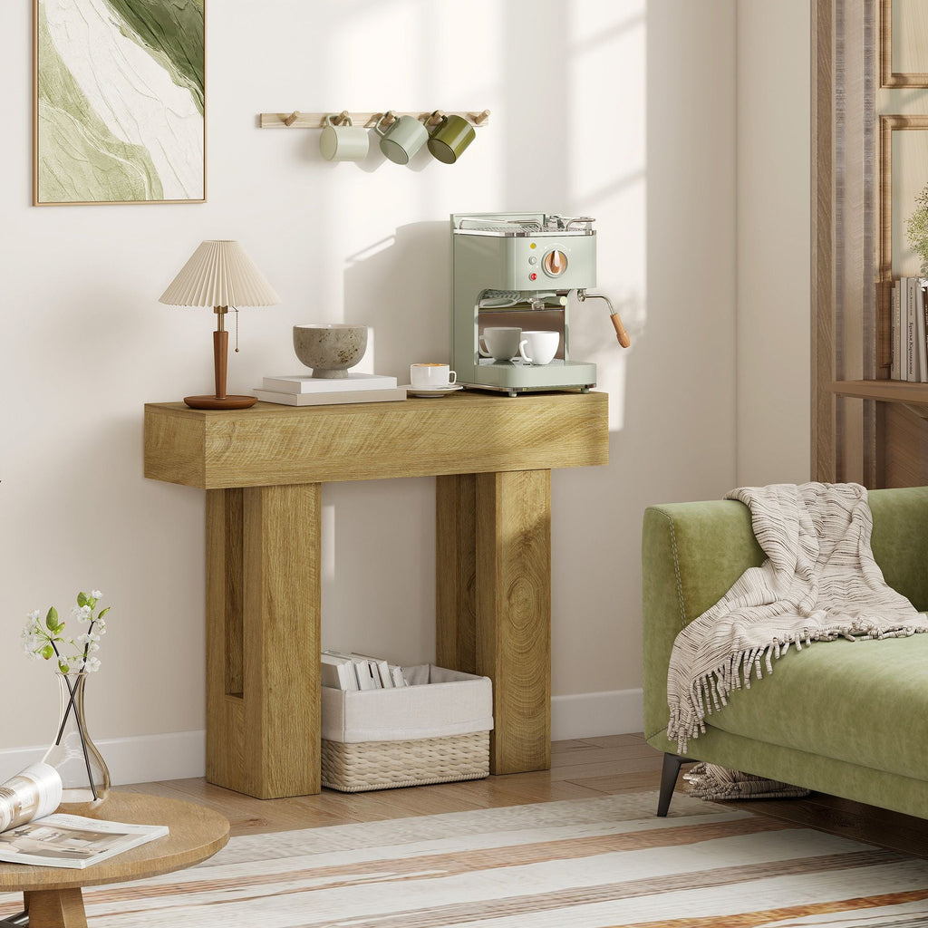 42 Inch Console Table, Sofa Table Behind the Couch with Thickened Tabletop for Living Room, Hallway, Entrance, Oak