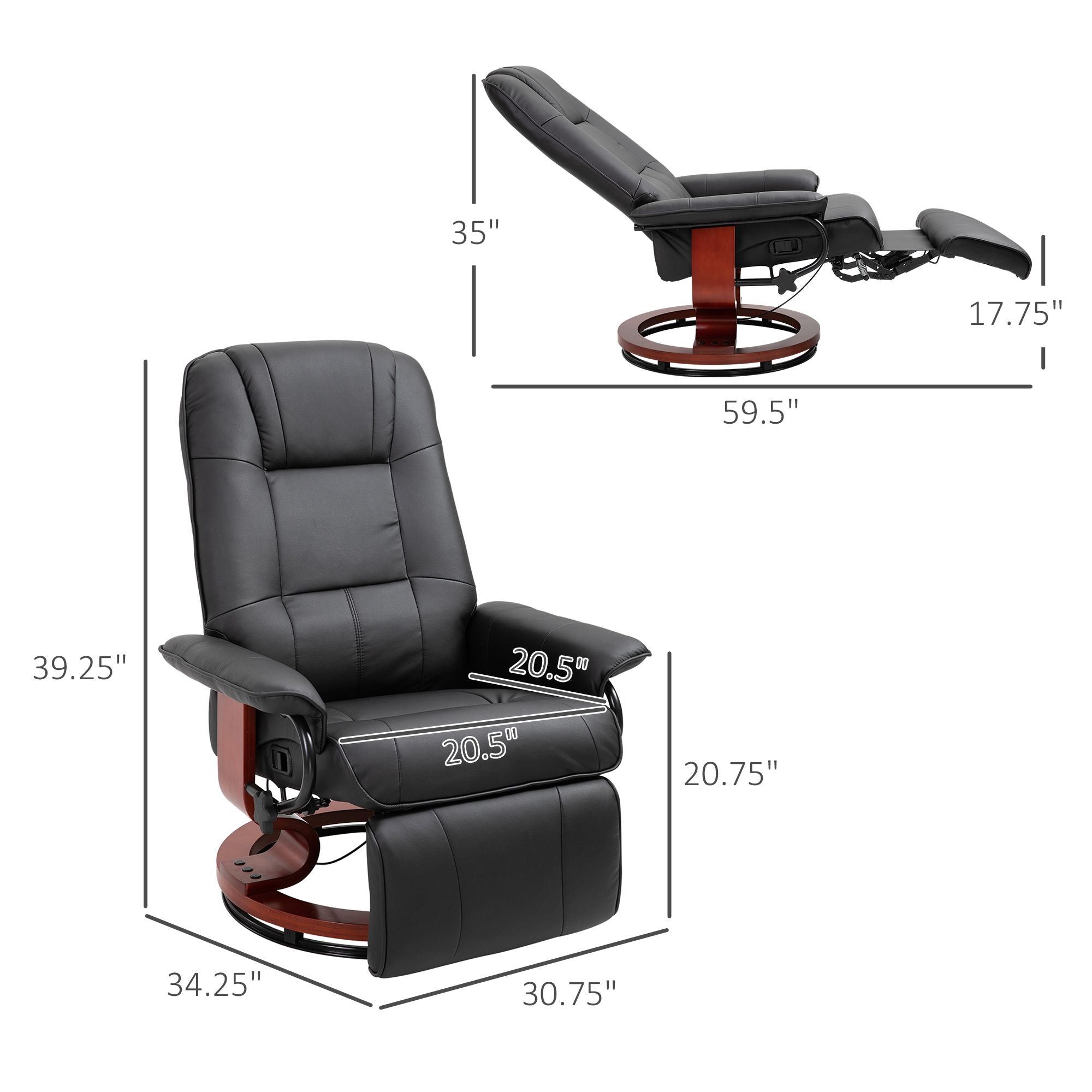 Living Room Relaxation: Black Faux Leather Swivel Recliner with Adjustable Footrest