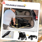 Pet Stroller Dog Cat Carriage One Click Fold with Universal Front Wheels Shock Absorber Brakes Storage Bags Mesh Window