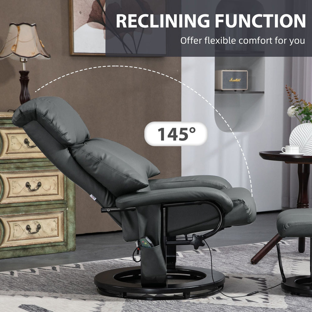 Faux Leather Swivel Massage Recliner with Ottoman, Remote, Side Pocket for Relaxation | Living Room Essentials