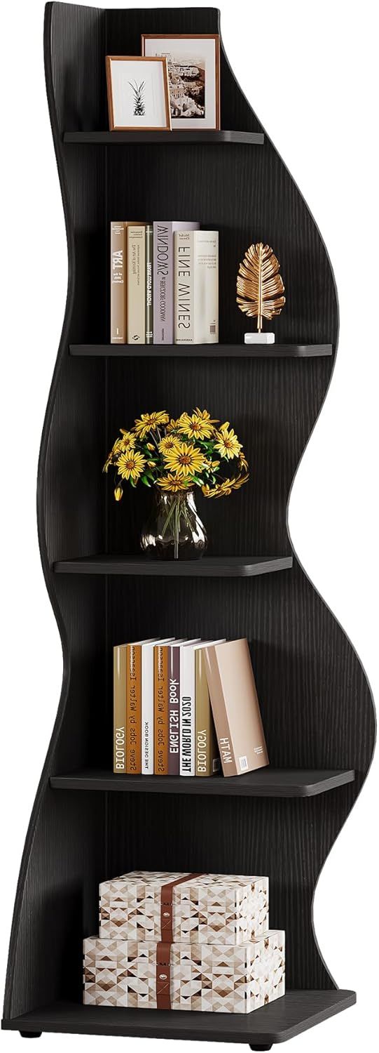 Wave shaped corner shelves, modern corner bookshelves, bookcases, display stands, and plant racks are suitable for small spaces