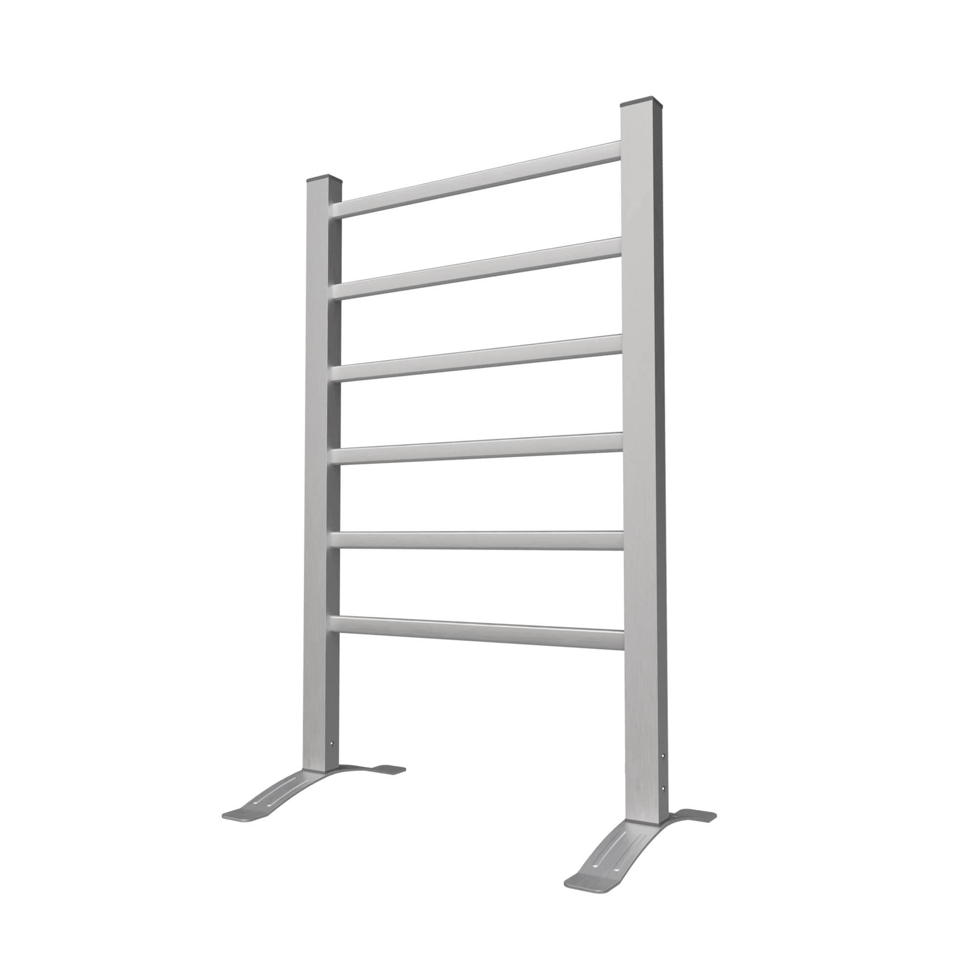 Electric Heated Towel Rack for Bathroom, Silver Color Wall Mounted OR Freestanding Towel Warmer, 6 Stainless Steel Bars Drying Rack