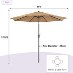 9FT Outdoor Patio Umbrella Outdoor Table Umbrella with Push Button Tilt and Crank, Market Umbrella 8 Sturdy Ribs UV Protection Waterproof for Garden, Khaki-New