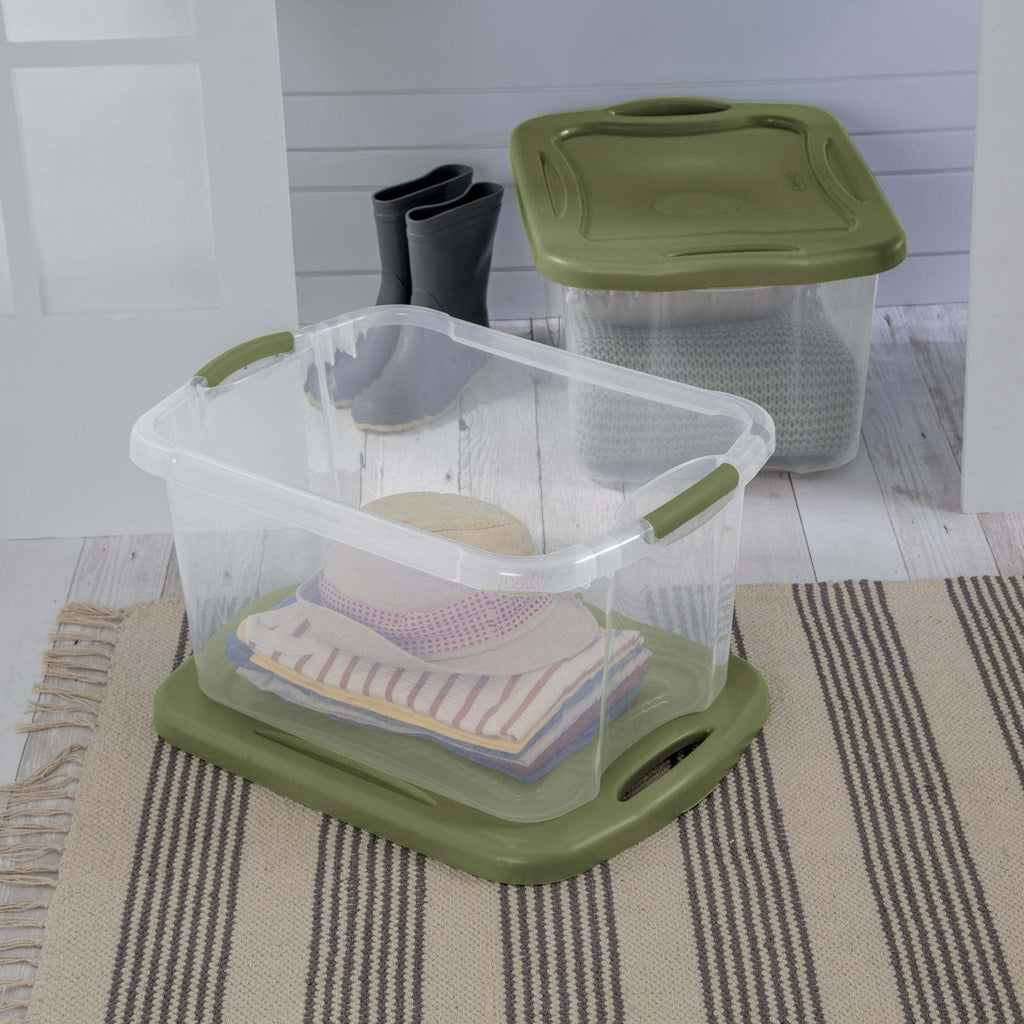 (2 pack) 40 Quart EZ Carry, Plastic Storage Bin, Full-Grip Handles, Green