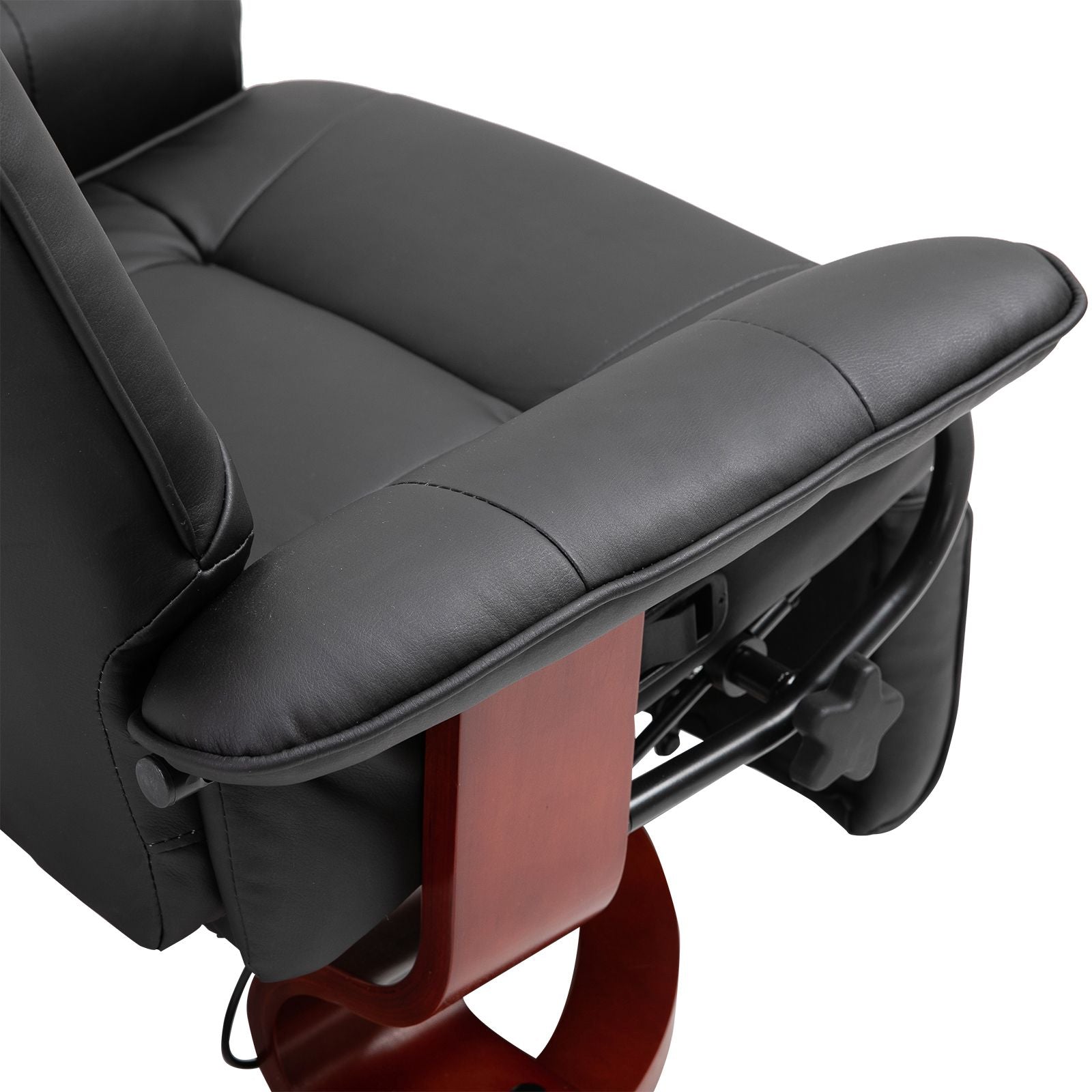 Living Room Relaxation: Black Faux Leather Swivel Recliner with Adjustable Footrest