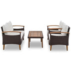 4-Piece Garden Furniture; Patio Seating Set; PE Rattan Outdoor Sofa Set; Wood Table and Legs; Brown and Beige