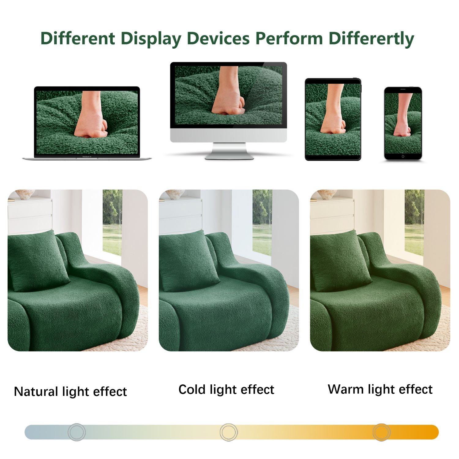 Soft Teddy Fabric Boneless Sofa,No Assembly Required Streamlined Design,Anti-Slip Design 32D High Density Sponge Fits Living Rooms Bedrooms,Green