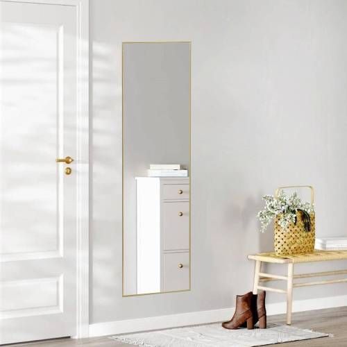 Floor Standing Mirror, Wall Mirror with Stand Aluminum Alloy Thin Frame,21''*64'',Black-rect
