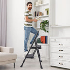 Household portable 3-layer step ladder, with safety buckle stable and safe