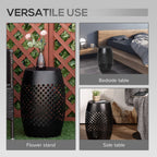 12.5" Steel Outdoor Side Table, Round Hollow Drum Patio End Table, Accent Table for Indoor and Outdoor, Black