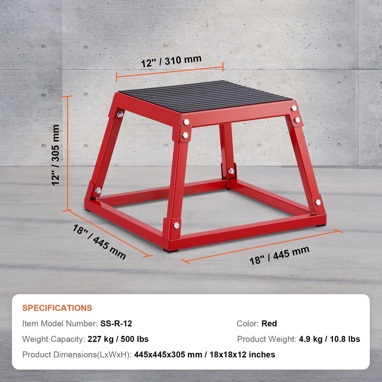 Plyometric Jump Box, 12 Inch Plyo Box, Steel Plyometric Platform and Jumping Agility Box, Anti-Slip Fitness Exercise Step Up Box for Home Gym Training, Conditioning Strength Training, Red